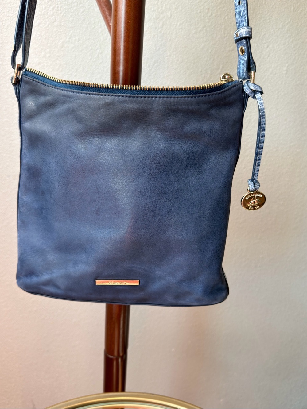 Brahmin Navy Blue Leather Crossbody Bag with Matching Wallet - Picture 7 of 16
